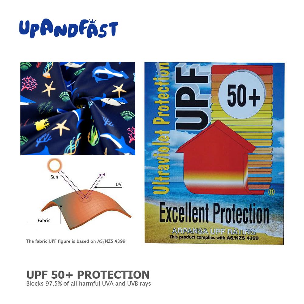 Upandfast Baby Boy Long Sleeve Swimwear Baby Beach One Piece Swimsuit With Snap Bottom (Navy, 9-12 Months)