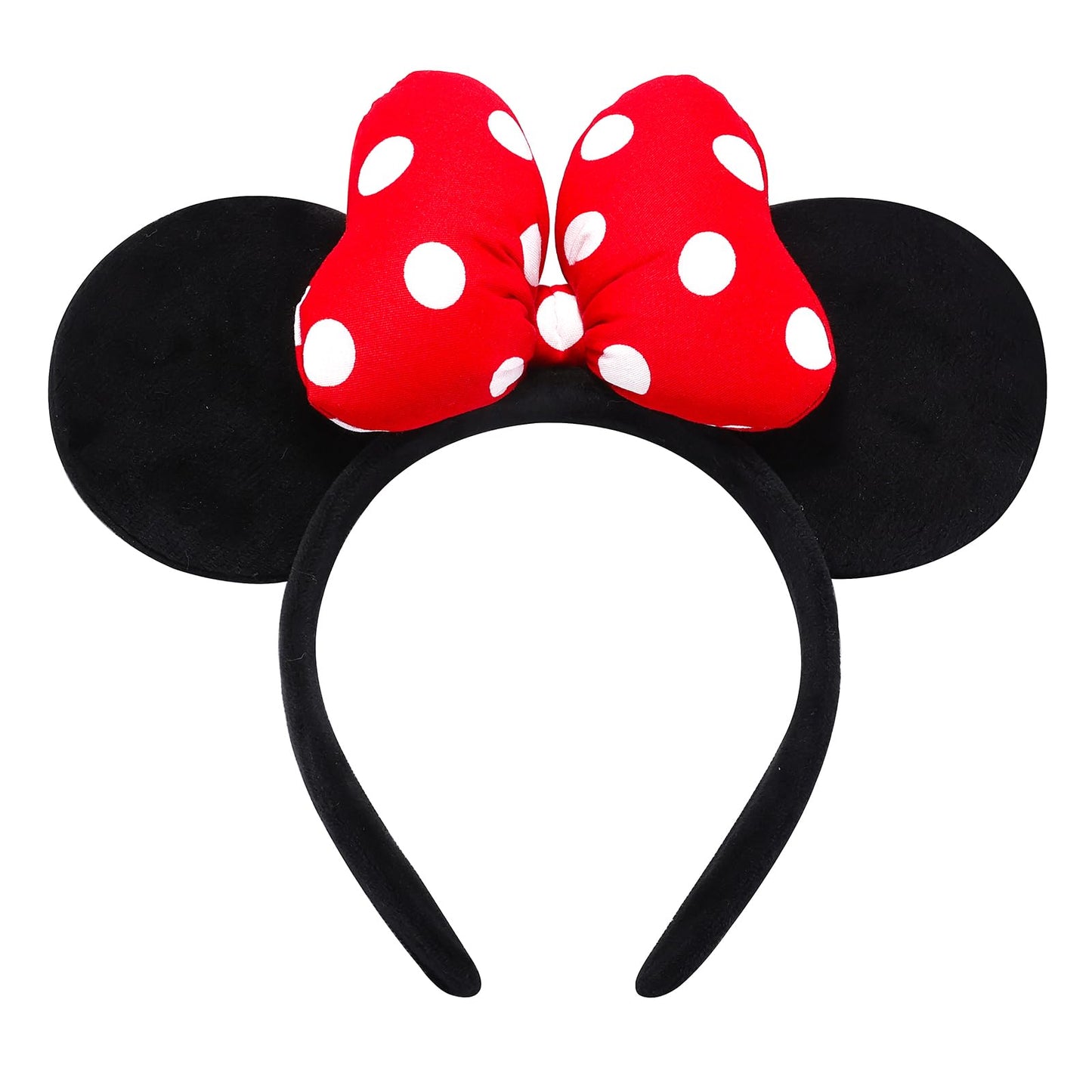 Odocare Handmade Mouse Ears Headband For Women And Girls, 3D Polka Dot Bow Minnie Ears Costume Accessories(Red-White Dots)