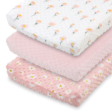 The Peanutshell Baby Changing Pad Covers Girl, Minky Changing Table Sheets For Girls, Pink Floral Nursery Decor, Boho Sunflower