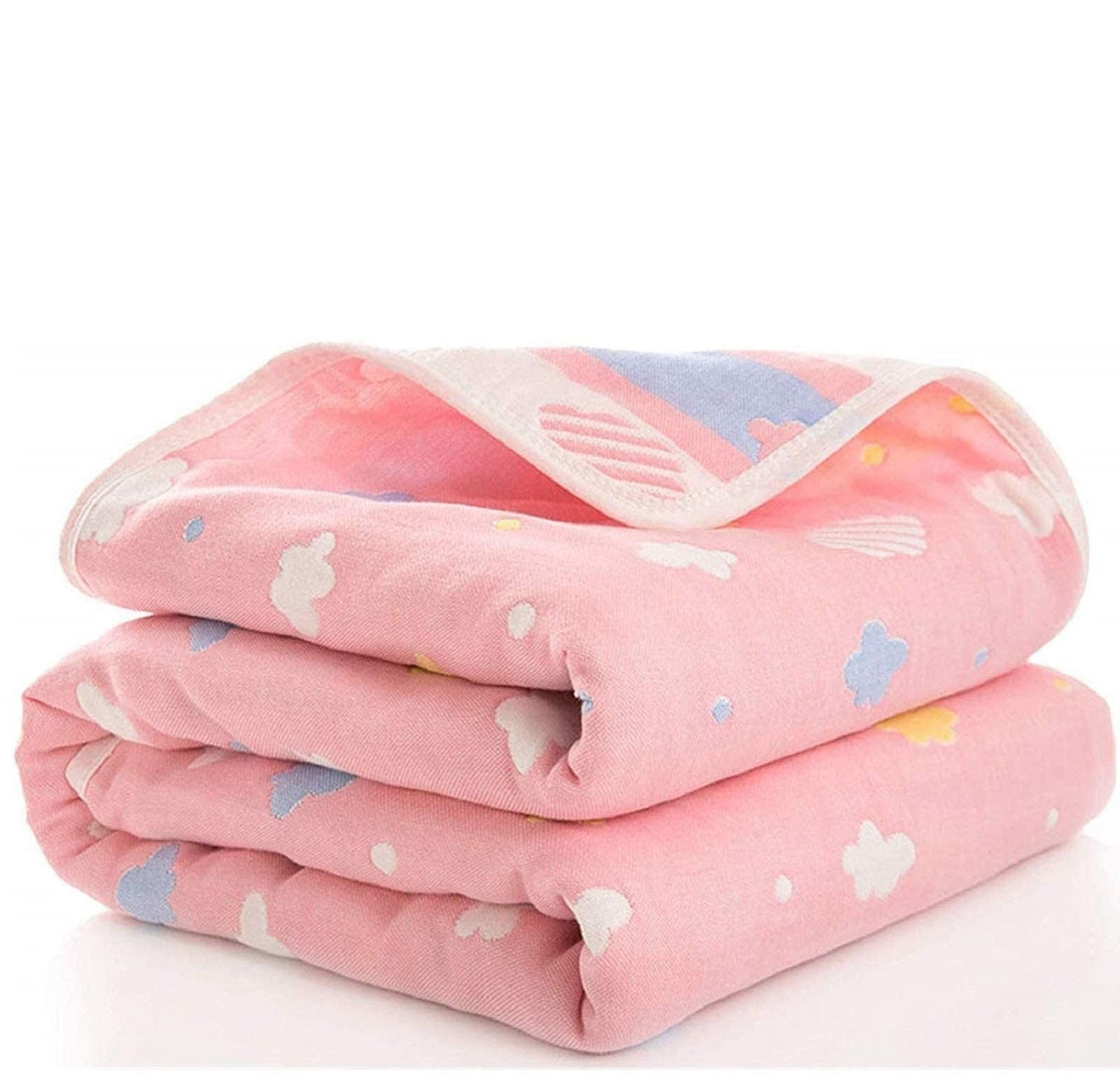 SYGA 110 cm Baby Swaddle Blankets 6 Layer Muslin Swaddle Wrap 100% Cotton Stroller Cover Receiving Blankets_PinkCloud