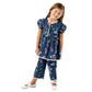 Cherry Crumble Navy Blue Floral Printed 100% Cotton Full Sleeves V Neck Night Wear Regular Fit Summer Nightsuit for Girls