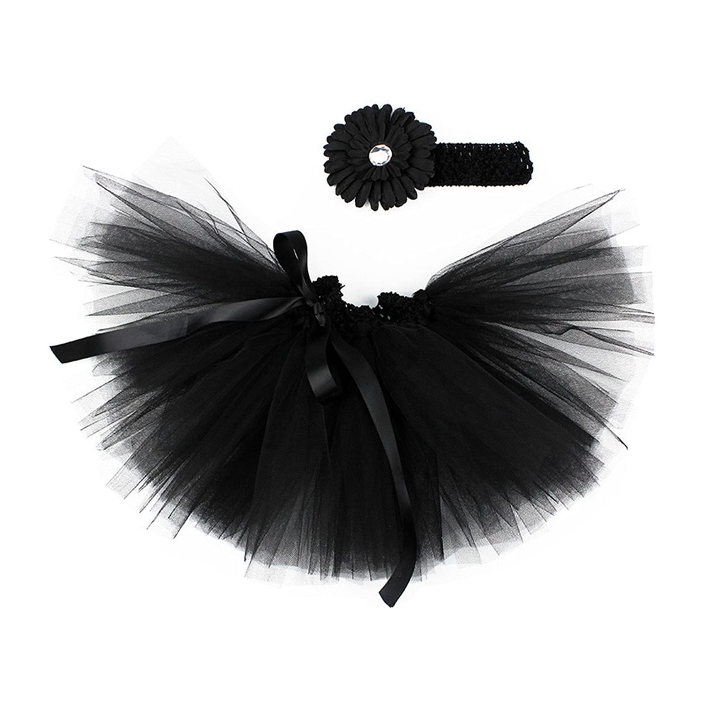 Newborn Baby Girls Birthday Layered Tulle Tutu Skirt Flower Daisy Headwear Outfits Black