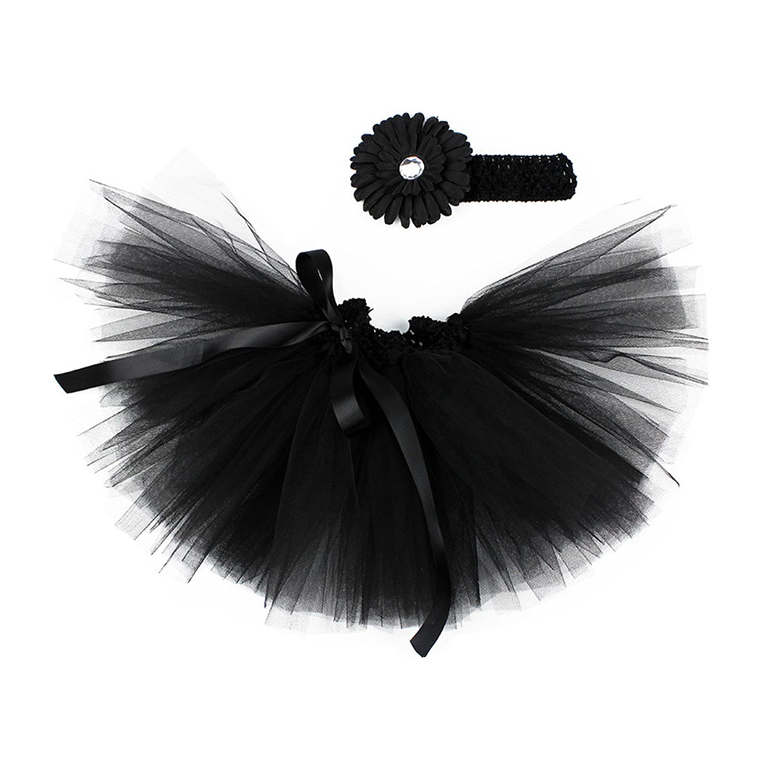 Newborn Baby Girls Birthday Layered Tulle Tutu Skirt Flower Daisy Headwear Outfits Black