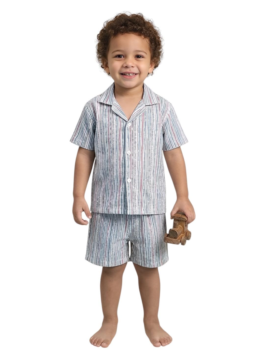 Polka Tots Kids Clothes For Boys | Baby Boy Dress Combo | Shirt & Shorts Set | CoOrd Short For Beach | Stripes Print | Blue | 6