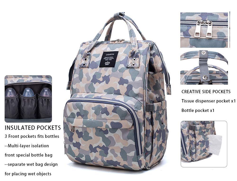 Starte Camo Diaper Bag Backpack, Large Multifunction Waterproof Travel Backpacks For Mom/Dad With Insulated Pockets&Stroller Str