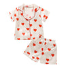 Qiylii Valentine'S Day Silk Pajamas For Toddler Girl Heart Print Satin Pajamas Button-Up Silk Pjs Baby Valentine'S Pajamas Set (