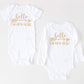 Lilpinkgoose Newborn Baby Girl Coming Home Outfit Hello I Am New Here Bodysuits 3Pcs (Newborn, Peach Long Sleeve)