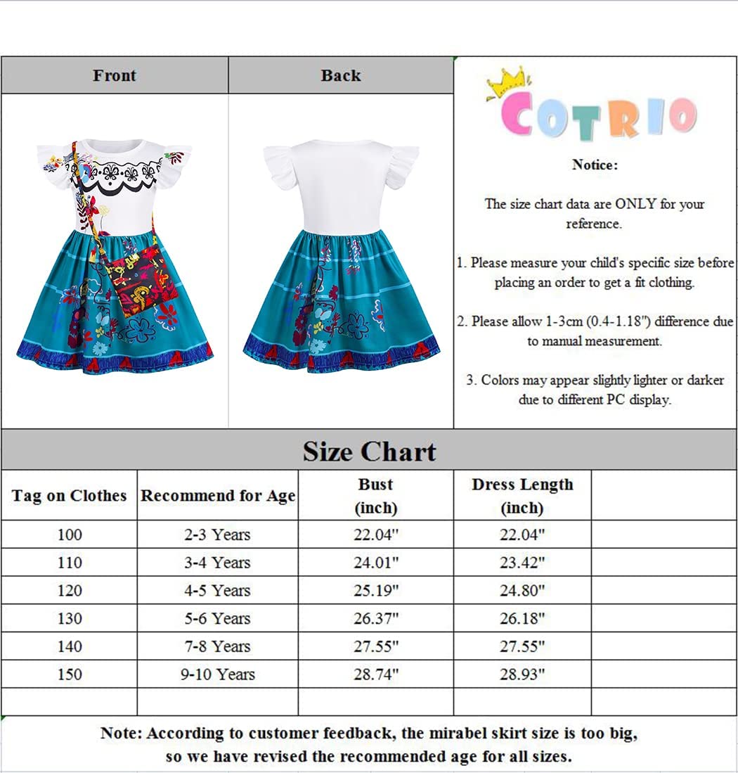 Cotrio Girls Mirabel Costume Outfits With Bag Madrigal Family Dress For Kids Halloween Cosplay Role Play Clothes Birthday Party