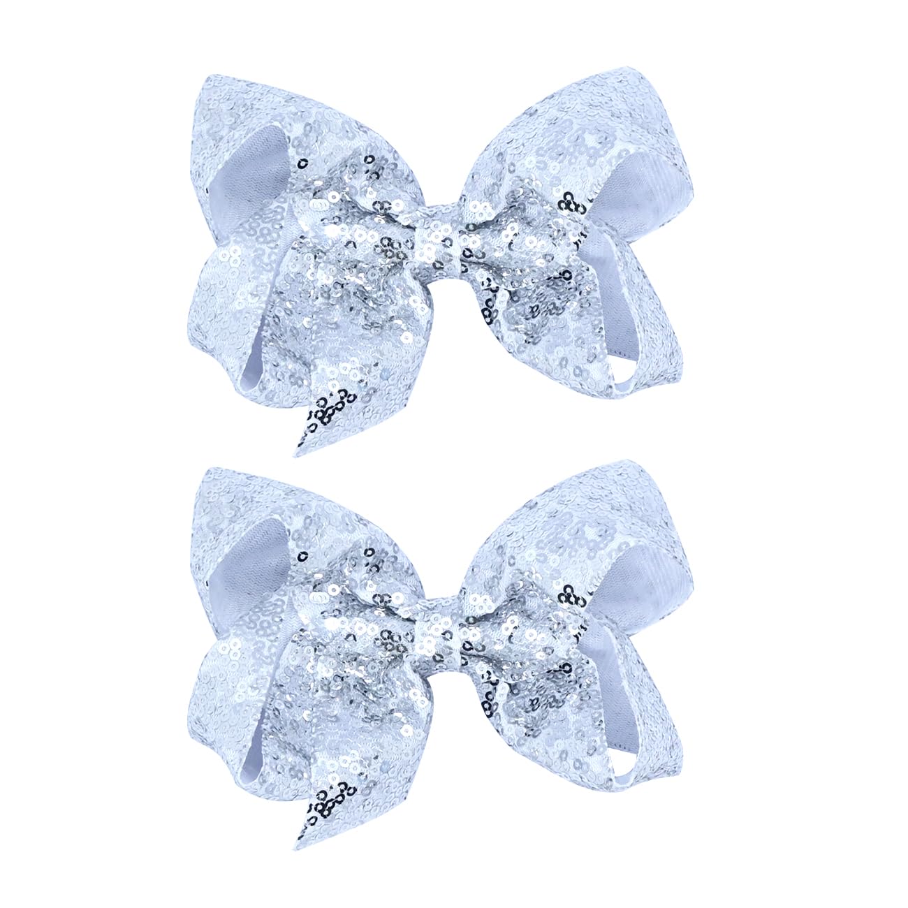 2Pcs Sequins Hair Bows Clips For Girls 5Inchs Hand-Made Shiny Glitter Ribbon Hair Bows Alligator Clips Sparkle Sequins Hair Acce