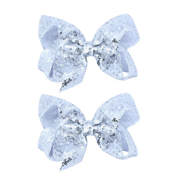 2Pcs Sequins Hair Bows Clips For Girls 5Inchs Hand-Made Shiny Glitter Ribbon Hair Bows Alligator Clips Sparkle Sequins Hair Acce