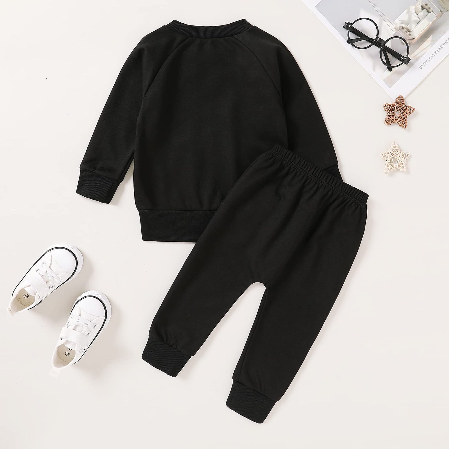 Happy Town Fall Outfits For Toddler Girl Boy Long Sleeve Top And Long Pants Set Toddler Sweatsuits (Black, 18-24 Months)
