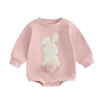 Lagkiyoj Easter Outfit Baby Girl Boy Bunny Embroidery Sweatshirt Romper Infant Long Sleeve Bodysuit Newborn Spring Outfit