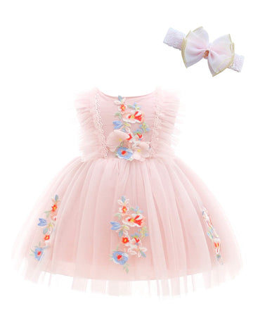 Weileenice Blush Pink Baby Girls Dress Applique Lace Embroidery Tulle Toddler Girl Wedding Christening Princess 1St Birthday Par