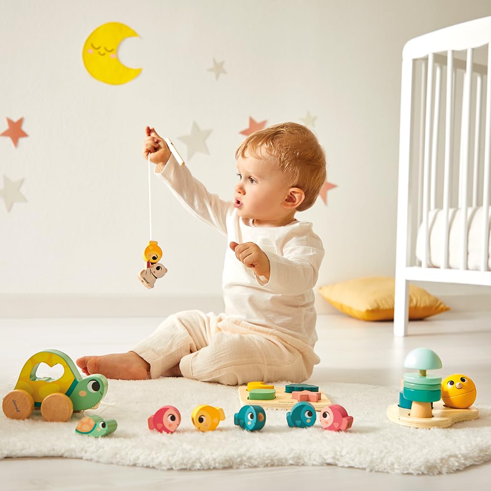 Janod - Baby Play Box - Childrens Toy 18 Months - Stimulus Toys with Wooden Puzzle - Baby Motor Skills - Activity Toys and Psyc