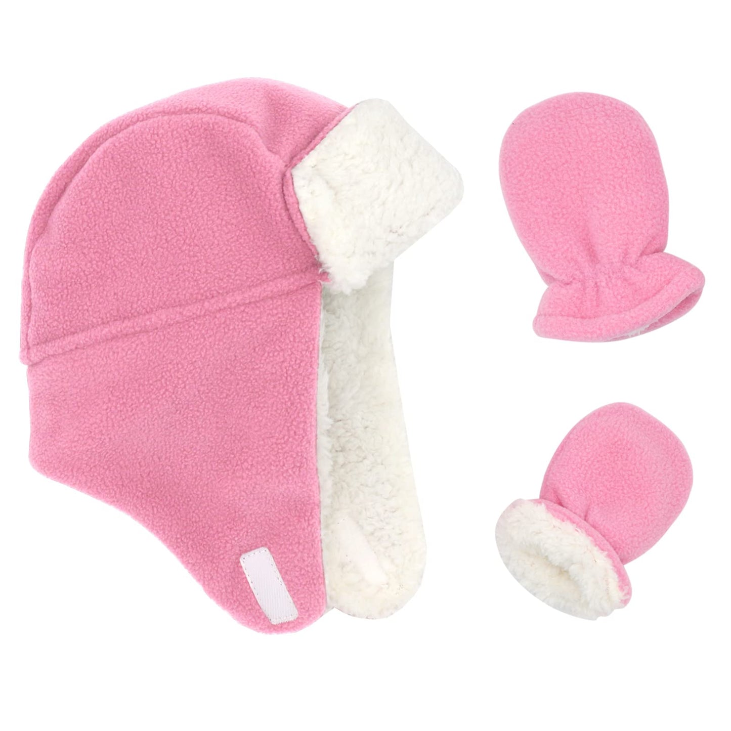 Baby Girl Winter Hat Toddler Hat And Gloves Set Baby Hats And Mittens Sherpa Lined Toddler Hats For Boys Pink 12-24 Months
