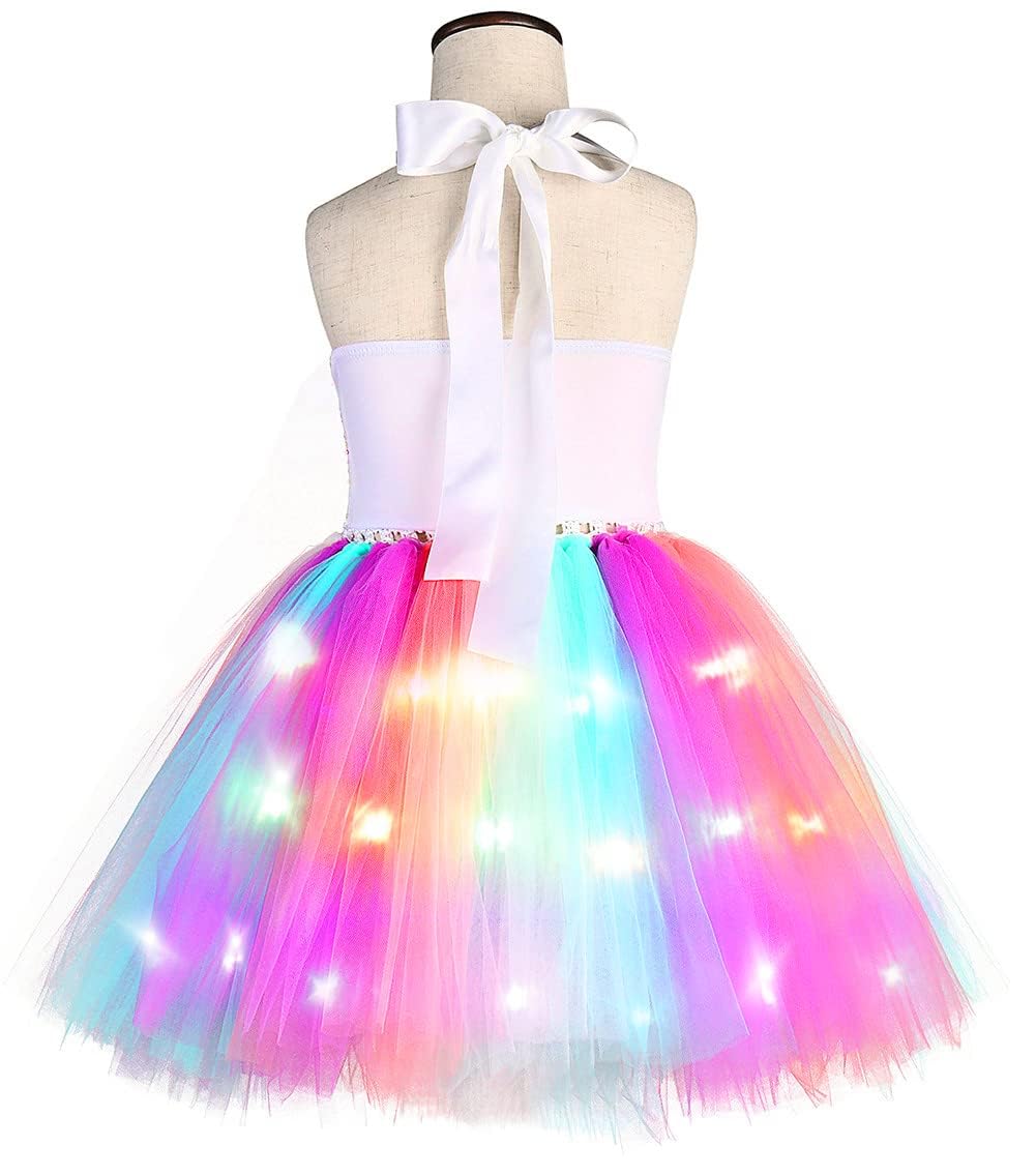 Tutu Dreams Led Unicorn Dress For Girls Rainbow Light Up Halloween Costumes Christmas Gifts (Pink, 9-10 Years)