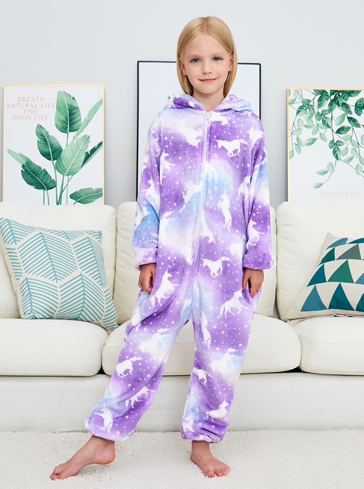 Cos Time Uniquecos Kids Unicorn Onesie Animal One Piece Pajamas Halloween Costumes (Purple Horse, 10-12 Years), 10 Years