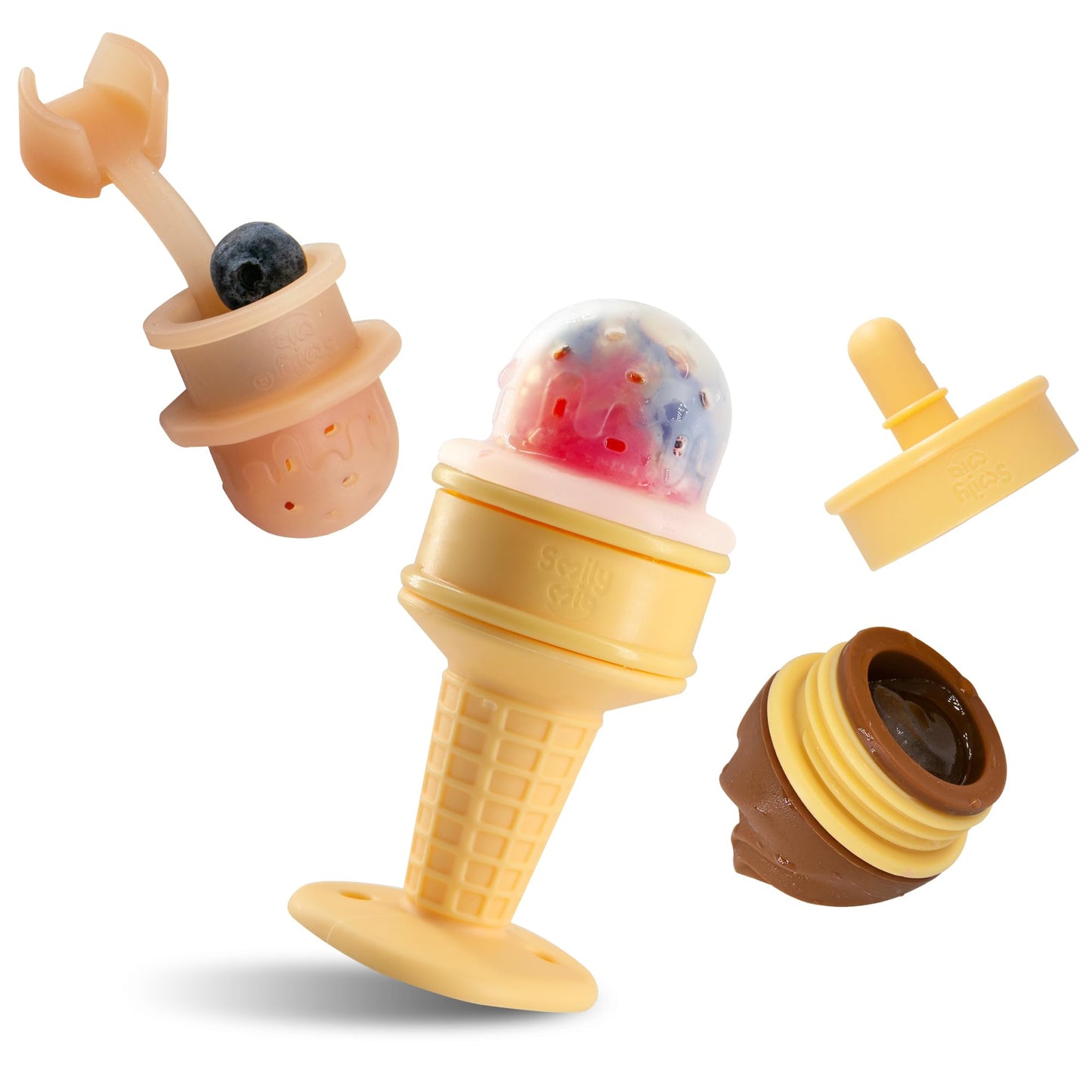 Smily Mia Baby Fruit Food Feeder & Freezer Teether Combo, ICY Bite Ice Cream Teether for Baby Cooling Relief, BPA Free Silicone