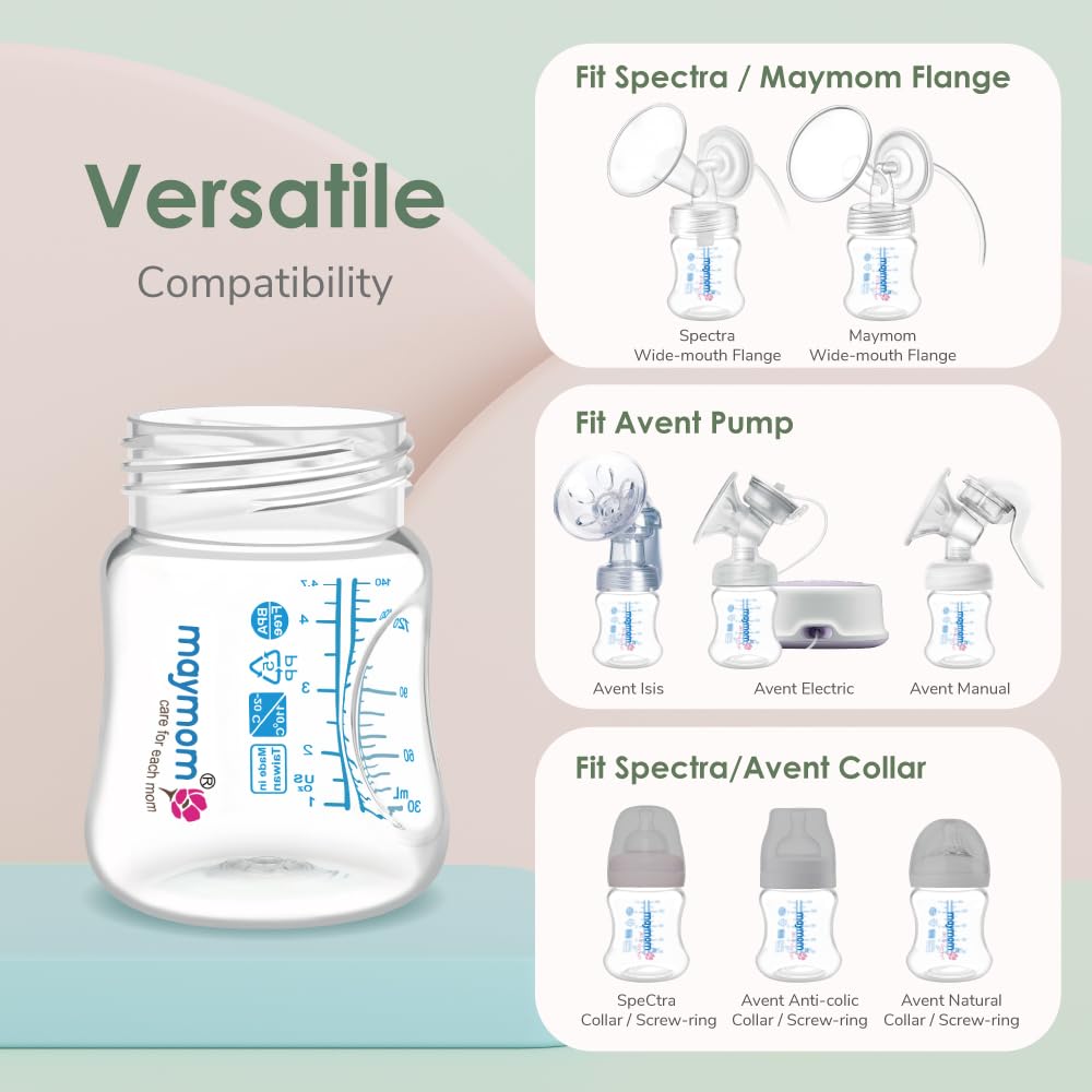 Maymom Wide-Mouth Milk Storage Collection Bottle With Sureseal Sealing Disk; Compatible With Spectra/Motif Luna/Ameda Mya/Bellab