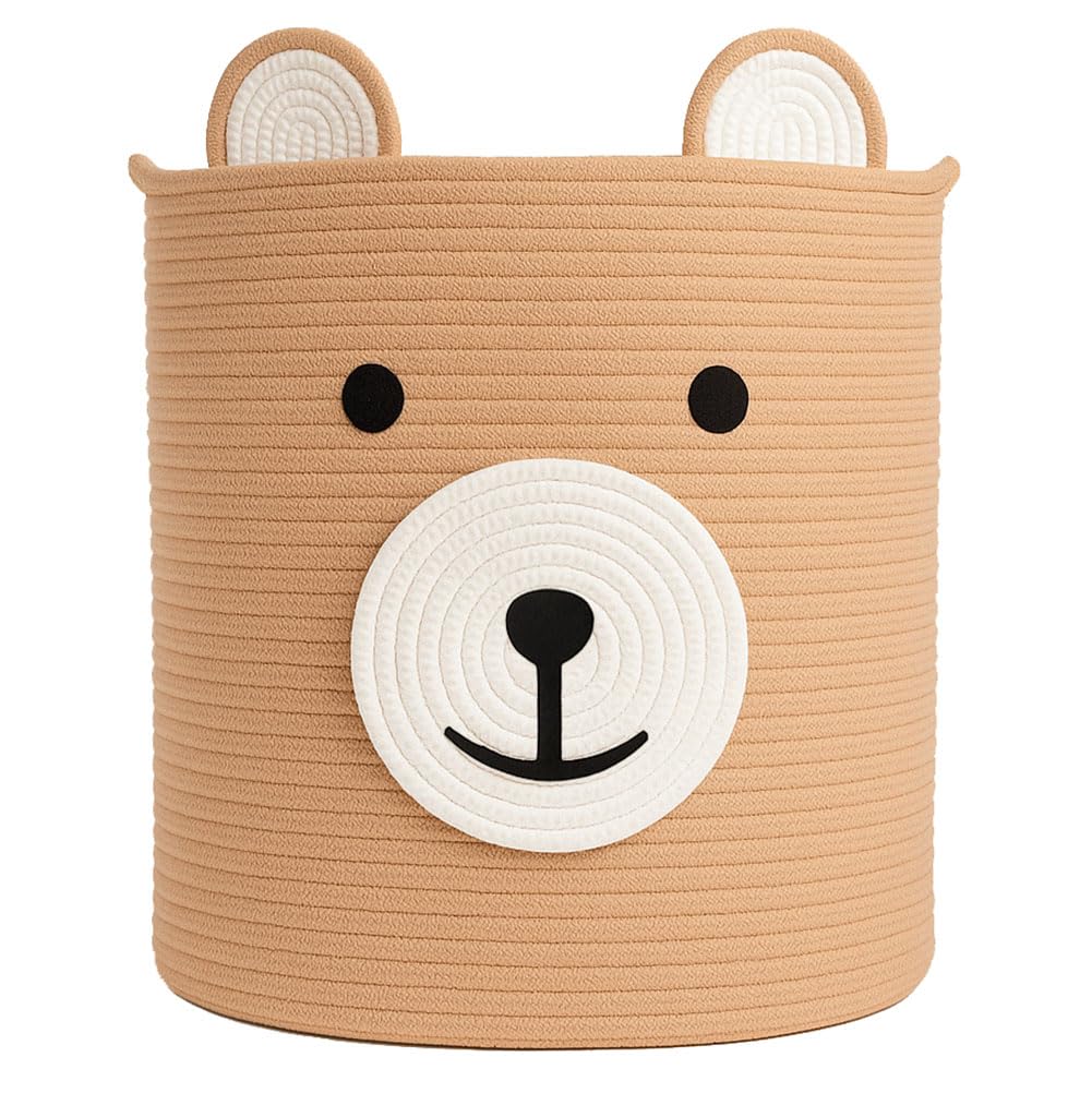 Baby Laundry Basket, Bear Basket, Baby Shower Baskets, Bear Gift Baskets for Kids, Nursery, Toy Storage, Cotton Rope Hamper with