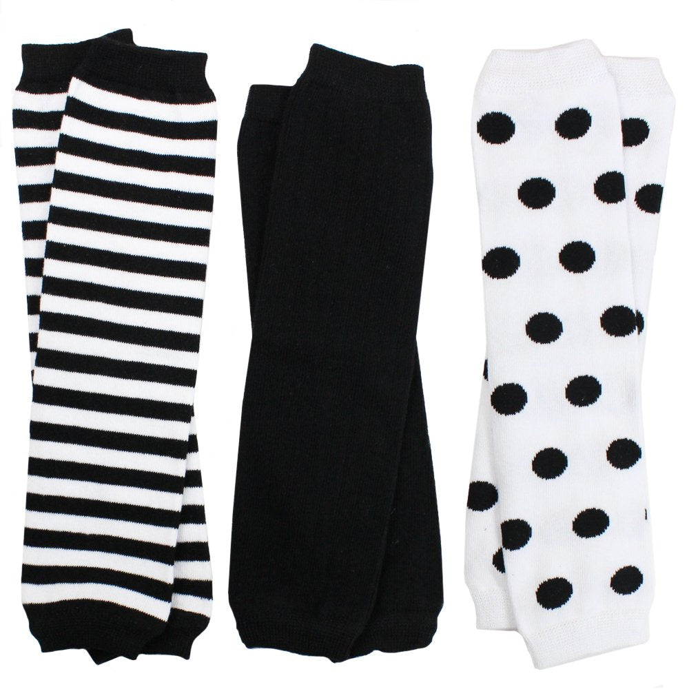 Judanzy 3 Pair Baby Boy And Girl Leg Warmers Black And White Stripes (One Size)