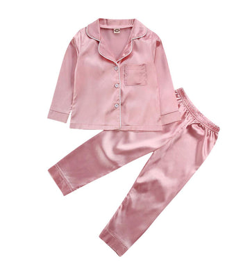 Toddler Baby Kids Satin Pajamas Set, Long Sleeve Button-Down Sleepwear Pjs For Girls (5T, A-Pink)
