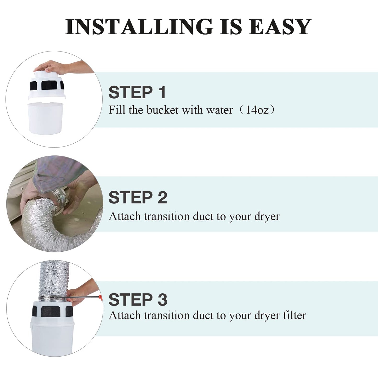 VIWINVELA 3 IN 1 Indoor Dryer Vent Kit Filter Bucket for Electric Dryer with 4-Inch by 5-Feet Proflex Duct (Silver)