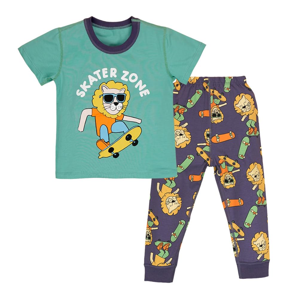 Little Surprise Box, Surfing Lion Soft Cotton Joggers Nightsuit Set for Kids45Y Teal