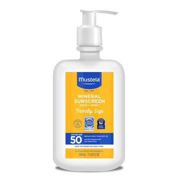 Mustela Baby Mineral Sunscreen Lotion SPF 50 Broad Spectrum - Face & Body Sun Lotion for Sensitive Skin - Water Resistant & Frag