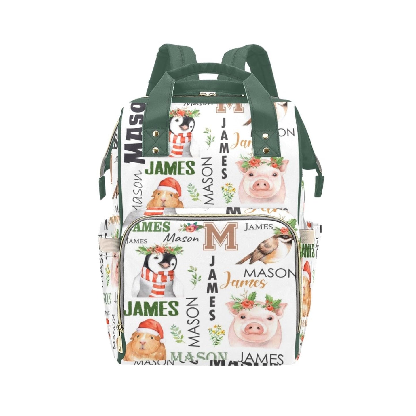 Personalized Diaper Bag Backpack for Women, Custom Name Nursing Mommy Daypack, Diaper Bag for Girls Boys, New Mom Gifts (Animals