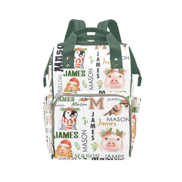 Personalized Diaper Bag Backpack for Women, Custom Name Nursing Mommy Daypack, Diaper Bag for Girls Boys, New Mom Gifts (Animals