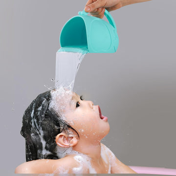 Pandaear Baby Bath Rinse Cup, Silicone Baby Shampoo Rinser With 2 Baby Bath Sponge & 2 Bath Brush For Infants, Toddler Body Wash