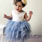 2Bunnies Girl Peony Lace Back A-Line Tiered Tutu Tulle Flower Girl Dress (Gray Sleeveless Short, 7-8Yrs)