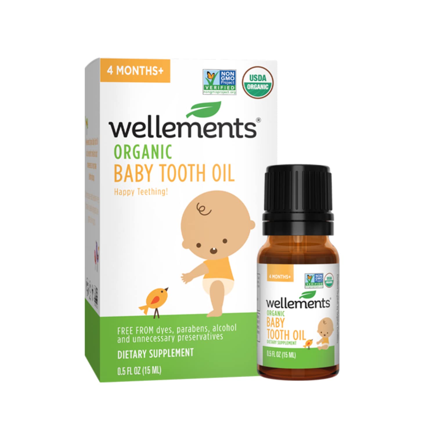 Wellements Organic Baby Tooth Oil | Soothing Massage Oil For Tiny Gums, Helps Make Teething Happy, Made With Safe And Effective