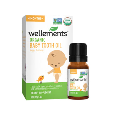Wellements Organic Baby Tooth Oil | Soothing Massage Oil For Tiny Gums, Helps Make Teething Happy, Made With Safe And Effective