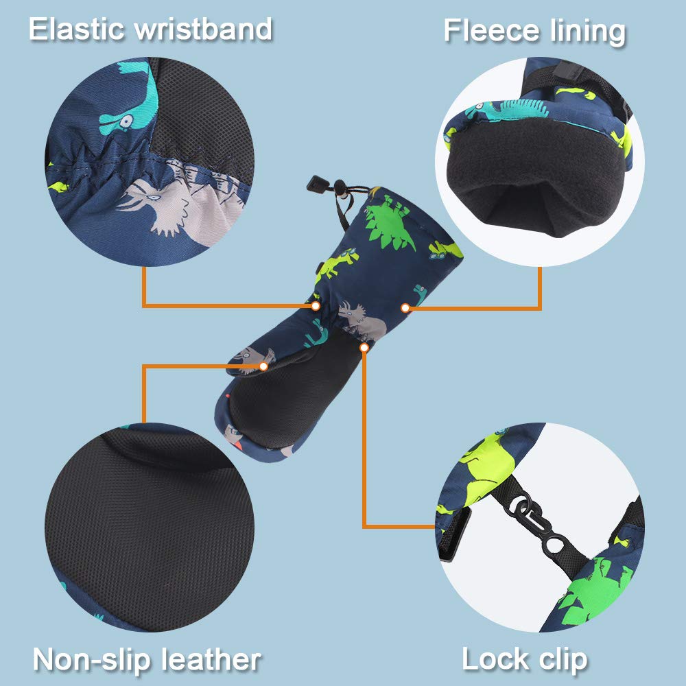 Winter Kids Waterproof Gloves For Boys Girls Snow Ski Toddler Baby Mittens Outdoor For Infant Teens 1-5T (Colorful Dinosaur) (Co