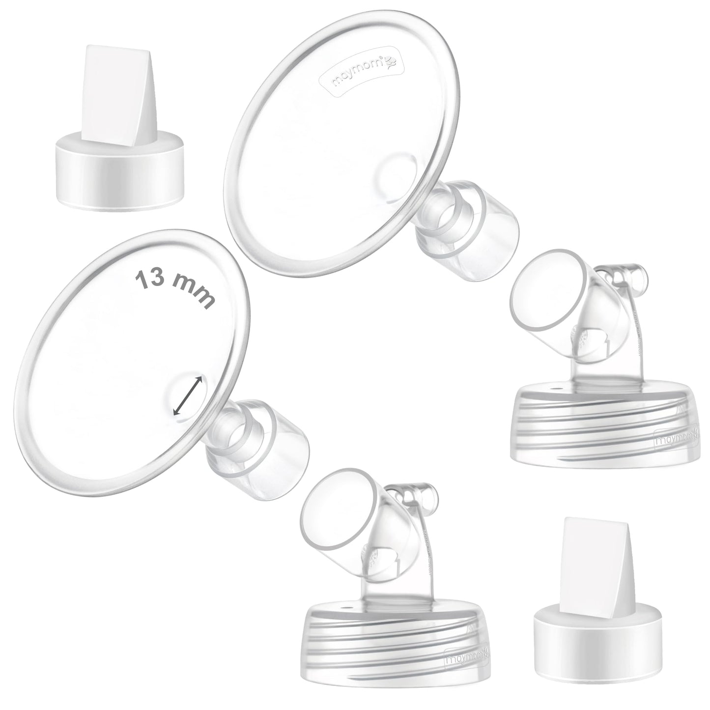 2X 13 Mm Maymom Two-Piece Wide Neck Pump Parts Compatible With Spectra S1,Spectra S2 Pumps And 2 Valves; Incl Wide Mouth Flanges