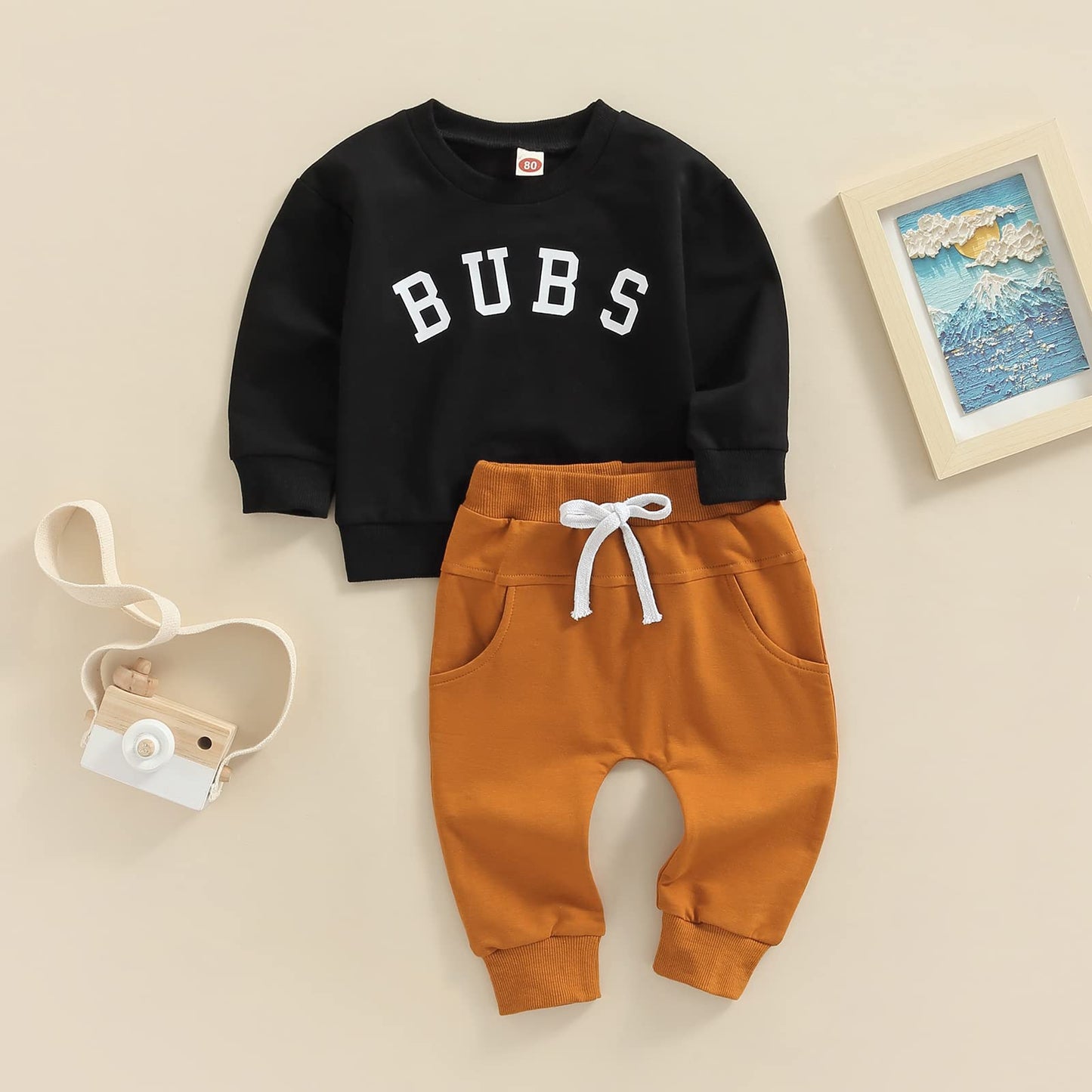 Beqeuewll Baby Boy Clothes Outfits 2Pcs Letter Print Crewneck Sweatshirt Pants Sweatsuit Little Boy Clothing (Bubs, 6-12 Months)