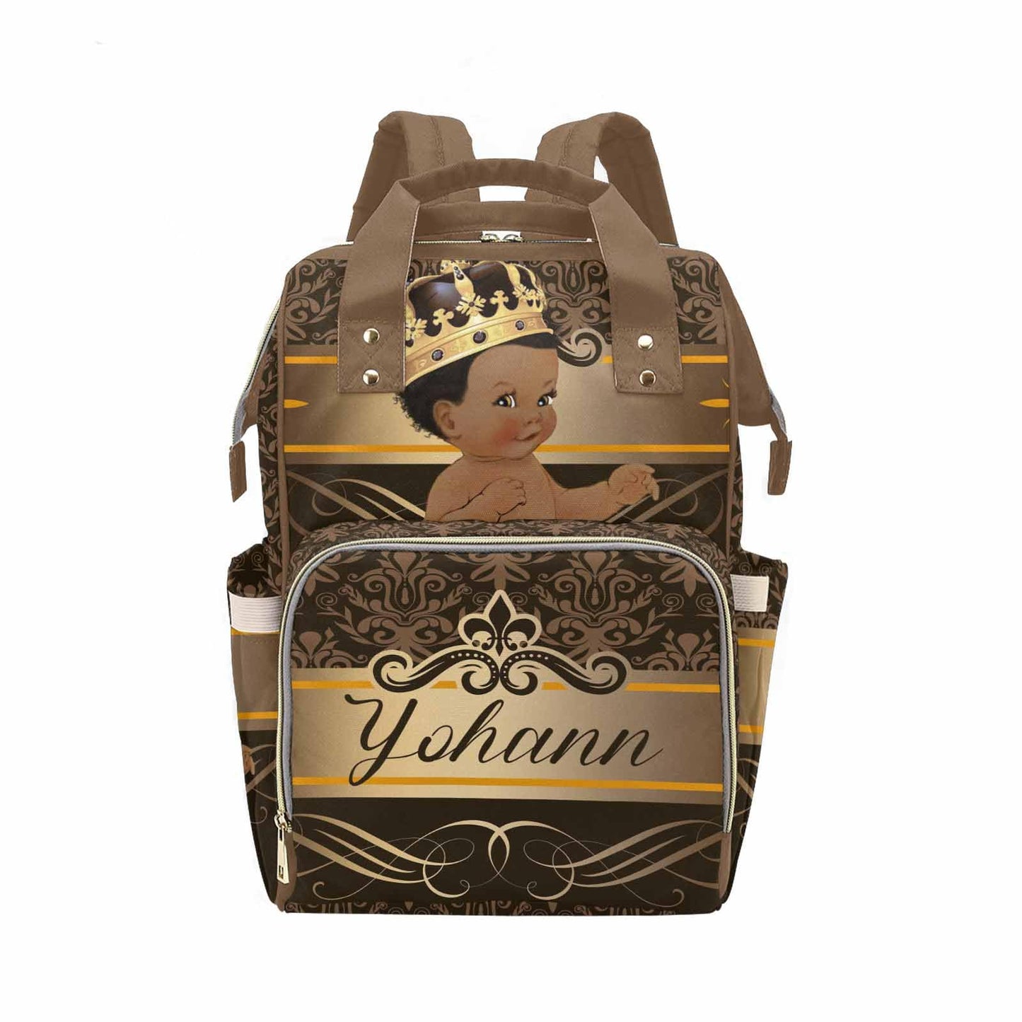 M Yescustom Personalized Diaper Bag, Custom Brown Crown Prince Diaper Bag With Name, Waterproof Diaper Bag Backpack Mommy Bag Nu