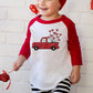 Yzmi Valentines Day Shirt Toddler Boy Girl Raglan 3/4 Sleeve Valentines Outfit Truck Love Heart Graphic Tee Tops Red 2-3T