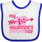 Inktastic My First Valentine 'S Day With Pink Heart And Arrow Baby Bib White And Royal 39970