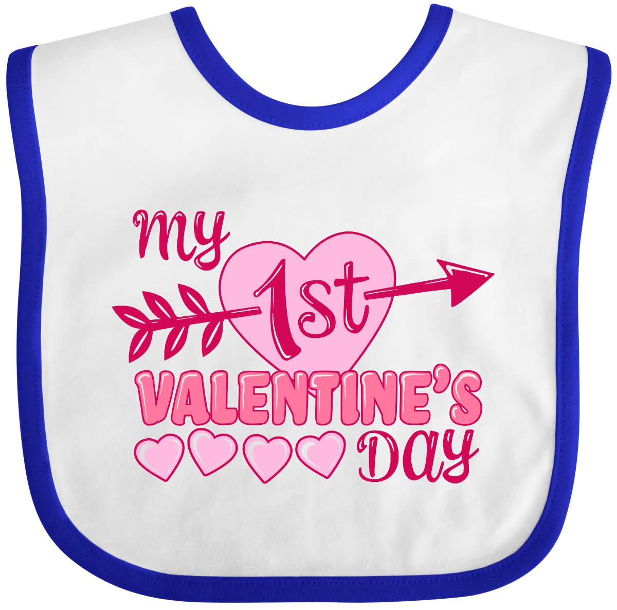 Inktastic My First Valentine 'S Day With Pink Heart And Arrow Baby Bib White And Royal 39970