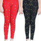 StyleStone Girls Pack of 2 Printed Leggings with Flat WaistbandBlack & Red (7061BMeowRHolid56)