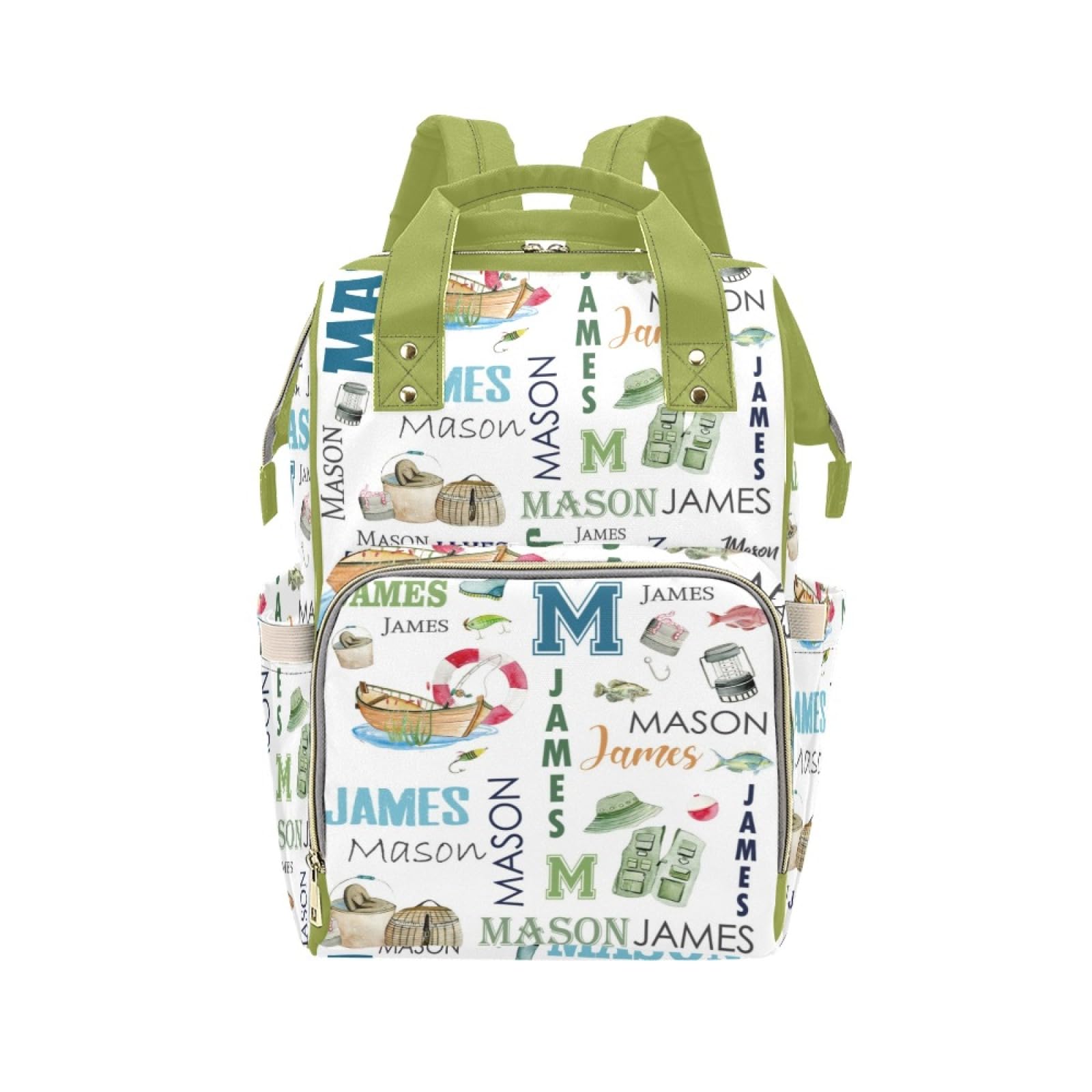 Personalized Diaper Bag Backpack for Women, Custom Name Nursing Mommy Daypack, Diaper Bag for Girls Boys, New Mom Gifts (Fishing