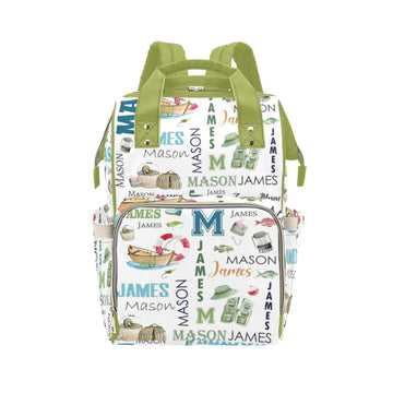 Personalized Diaper Bag Backpack for Women, Custom Name Nursing Mommy Daypack, Diaper Bag for Girls Boys, New Mom Gifts (Fishing