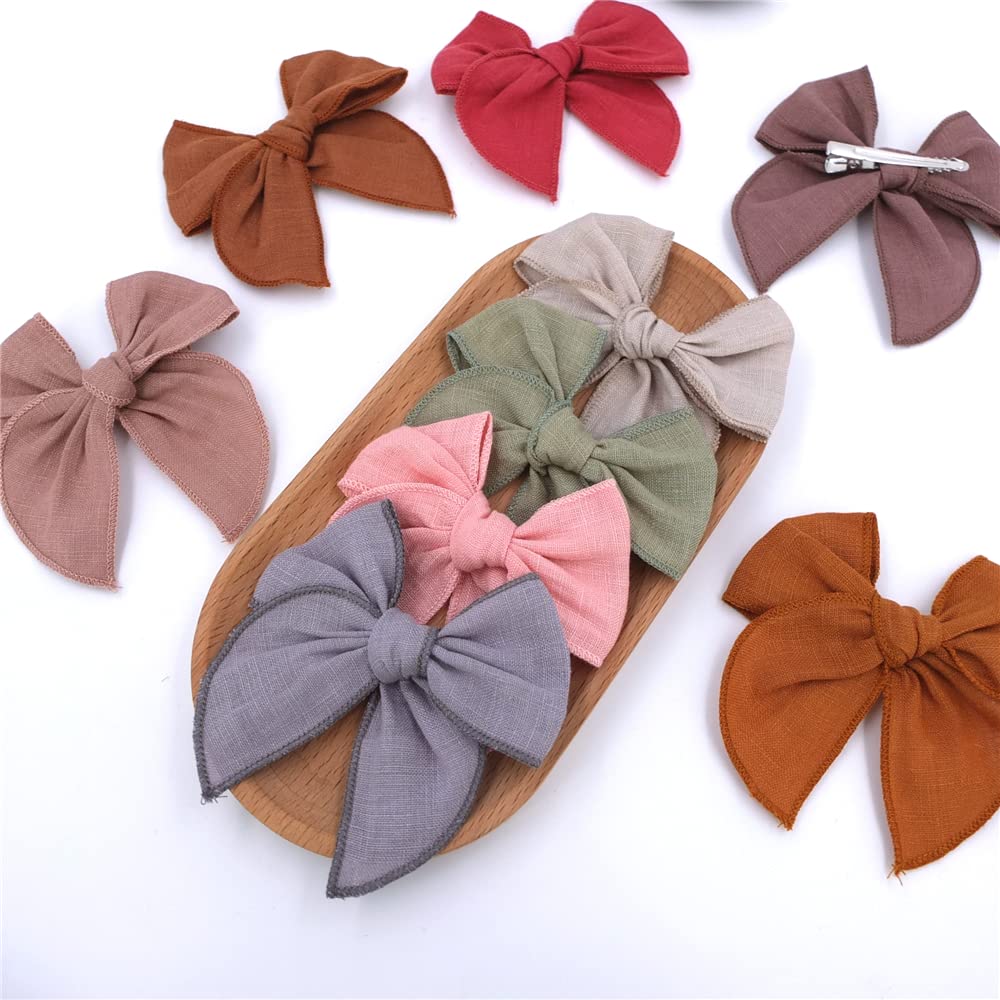 12 Pcs Linen Bow Hair Clips For Baby Girls Hair Bows Alligator Clips Accessories Infants Toddler Kids Hairgrips (Linen Fable Bow