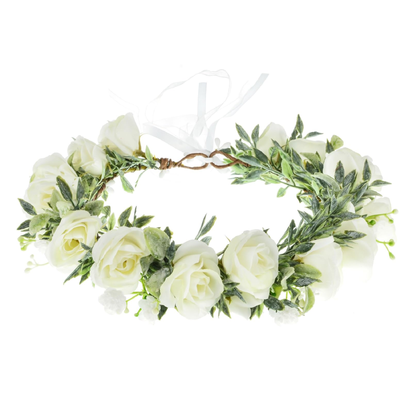 Funsveta Baby Girls Flower Crown Headpiece Boho Little Wreaths for Weddings, Family Photography (Flower White)