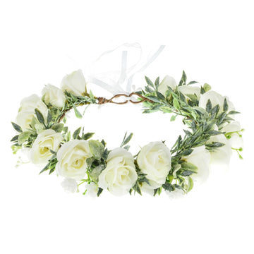 Funsveta Baby Girls Flower Crown Headpiece Boho Little Wreaths for Weddings, Family Photography (Flower White)