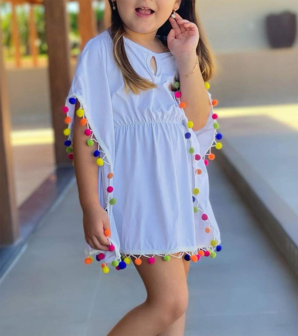 Douhoow Toddler Baby Girls Swim Cover-Up Beach Sundress Summer Poncho Rash Guards (1-2 T, Solid White)