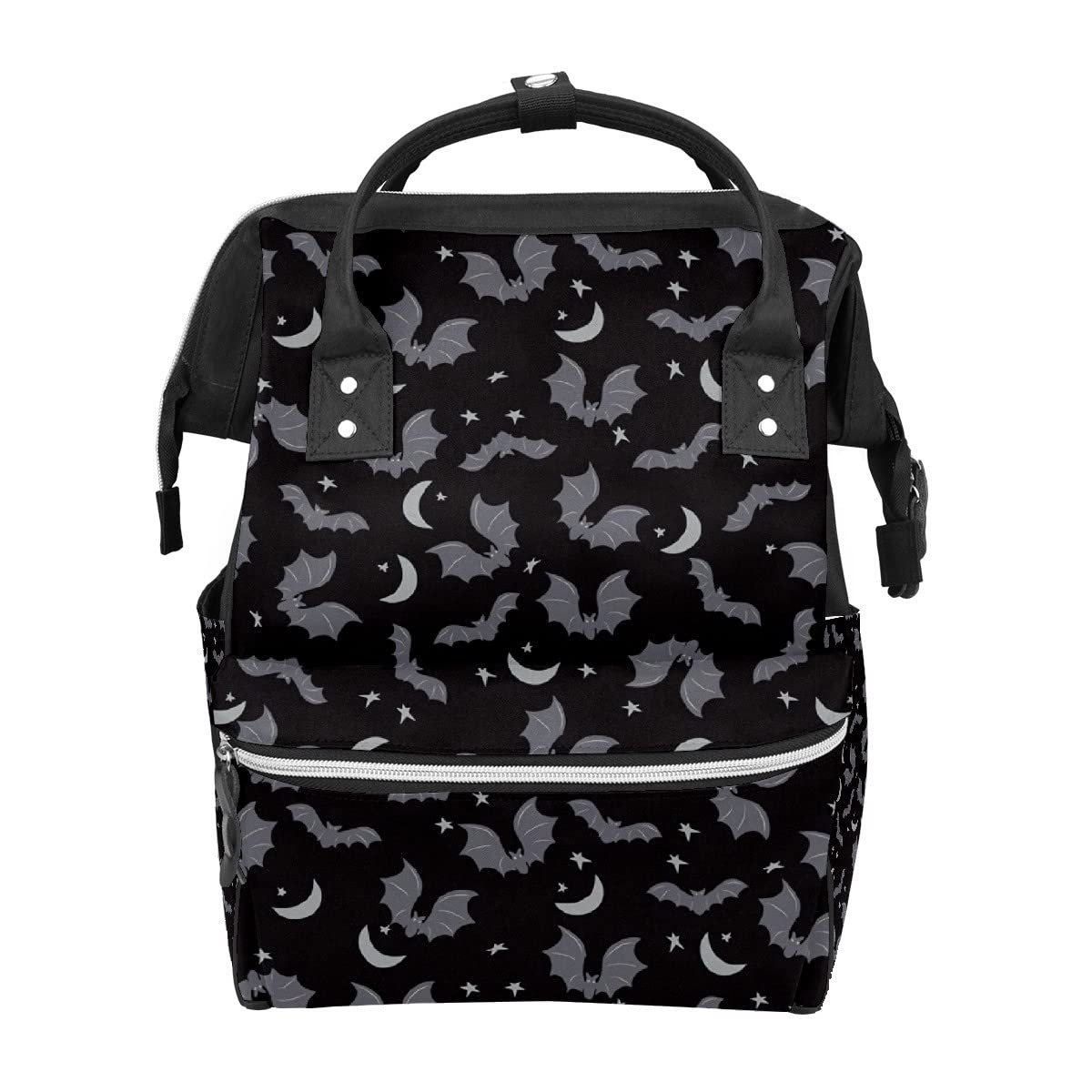 GACTIVITY Black Gray Bats Diaper Bag Travel Backpack Large Capacity Multi-Function Zipper Casual Travel Backpacks for Mom Dad Un